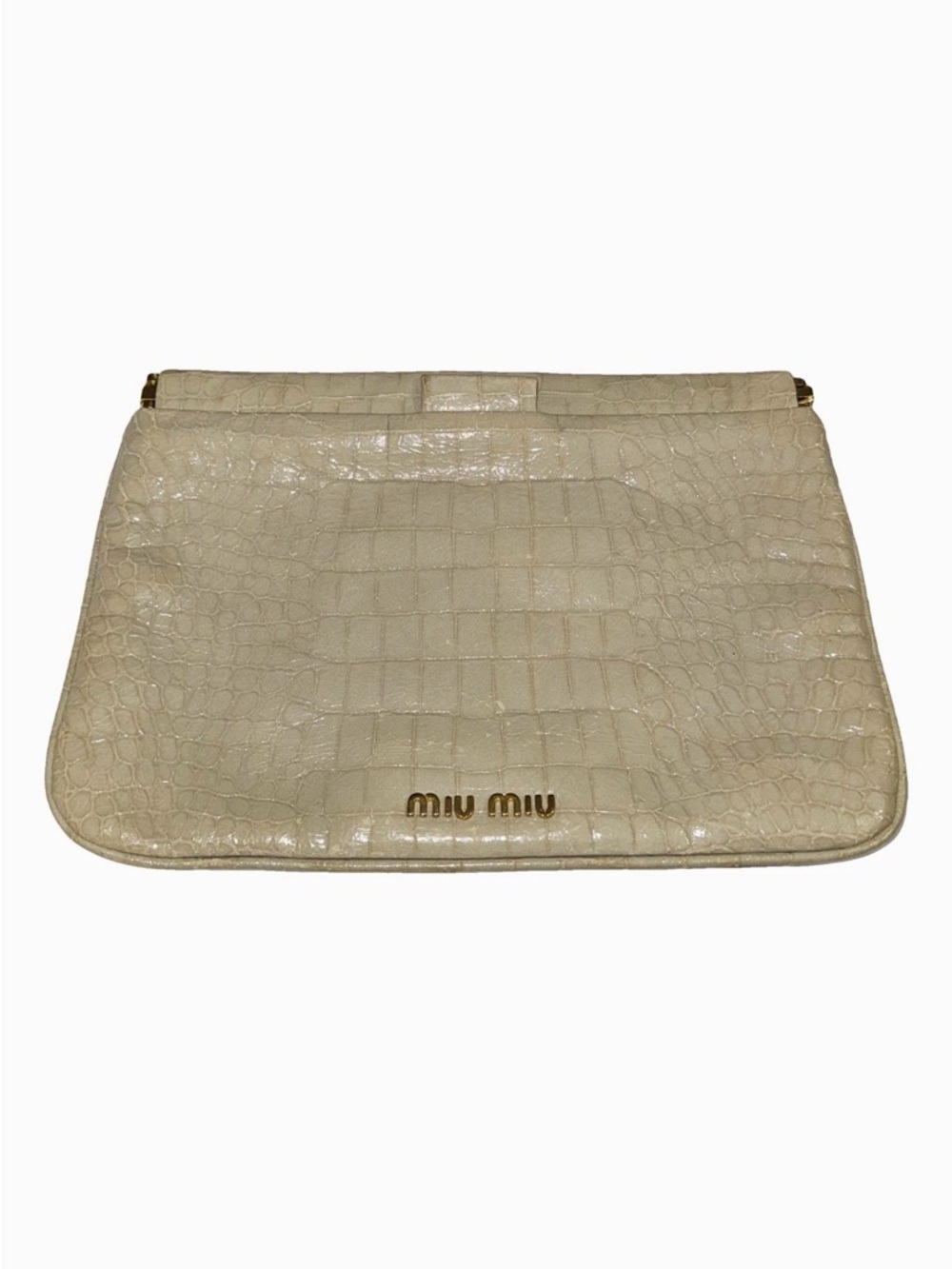 Miu Miu AUTHENTIC Croc Embossed St. Cocco Lux Neutral Cream Tan Clutch Bag